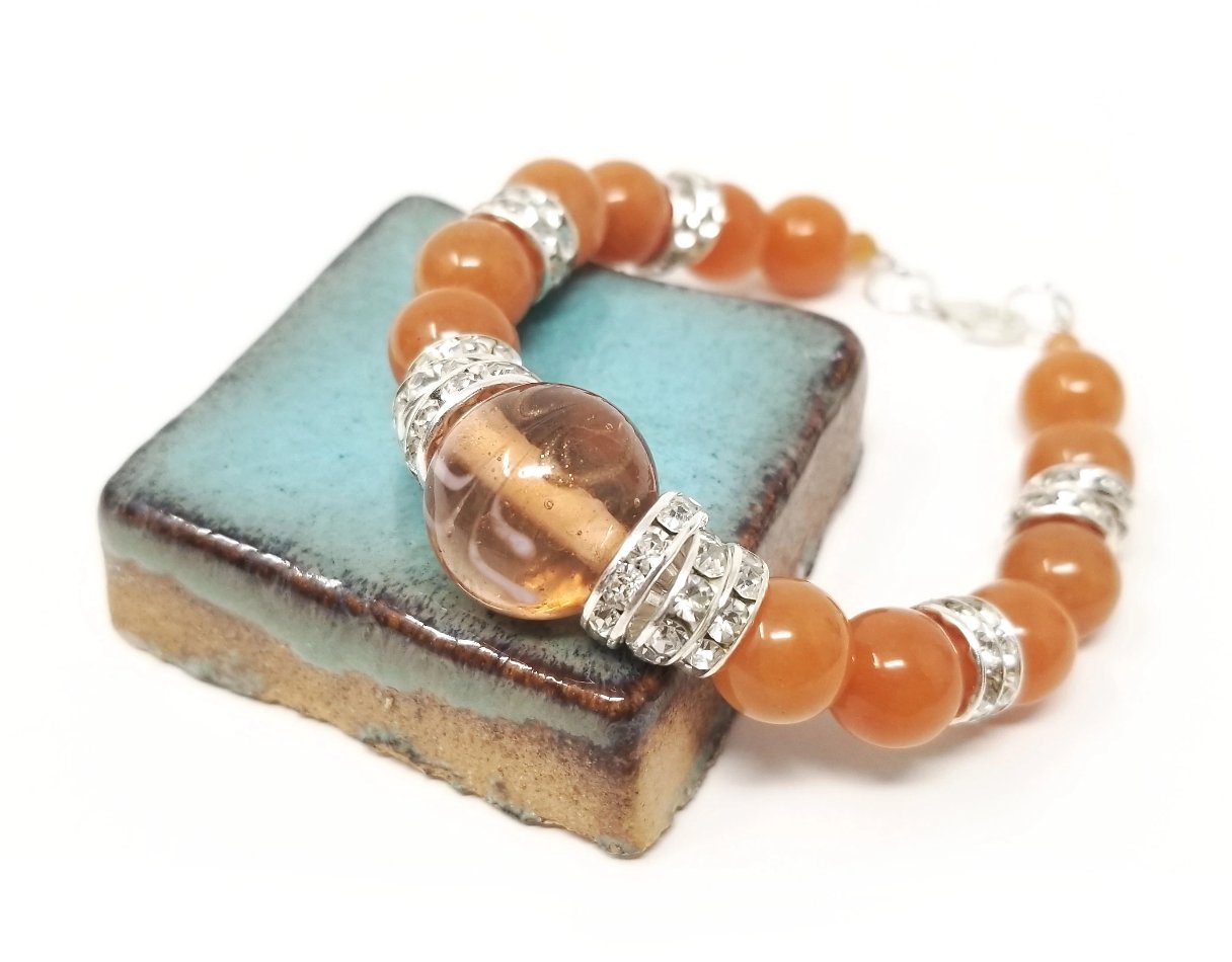 'Adita' Crystal Bracelet in Peach Aventurine