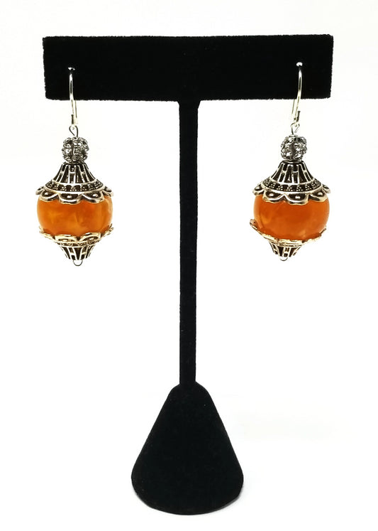 'Mkali' African Amber Earrings in Silver