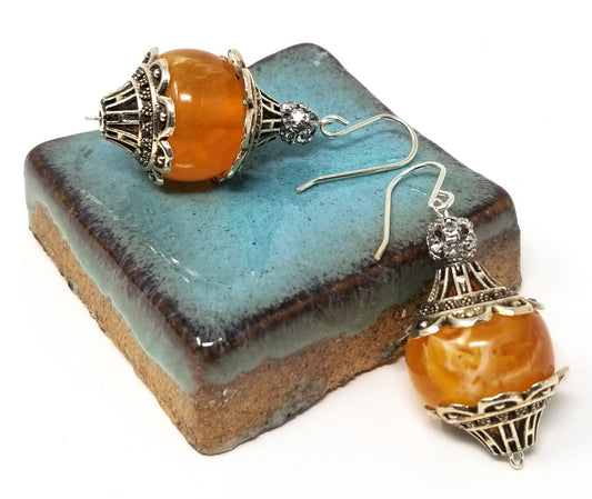 'Mkali' African Amber Earrings in Silver