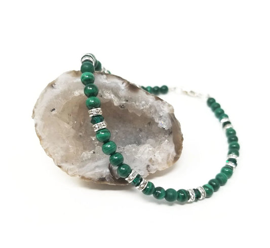 'Zella' Crystal Bracelet with Malachite Jasper
