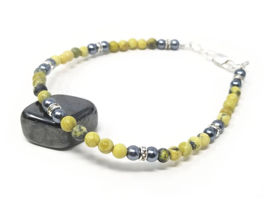 'Meleni' Yellow Turquoise and Hematite Bracelet