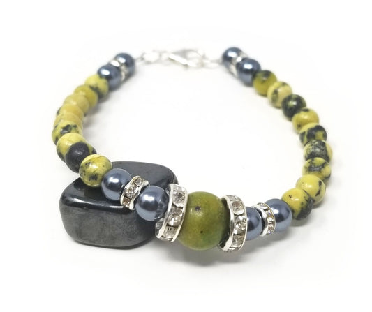 'Kelenna' Hematite Bracelet in Yellow Turquoise