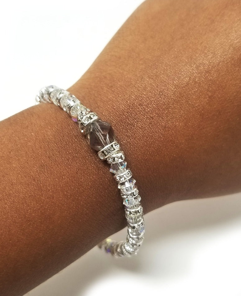 'Tarisai' Crystal and Glass Bracelet in Smokey Gray
