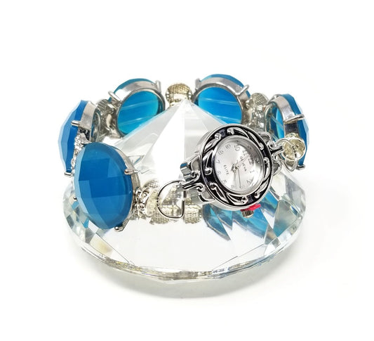 'Neela' Crystal Cabochon Watch in Blue