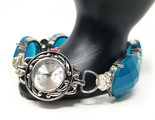 'Neela' Crystal Cabochon Watch in Blue