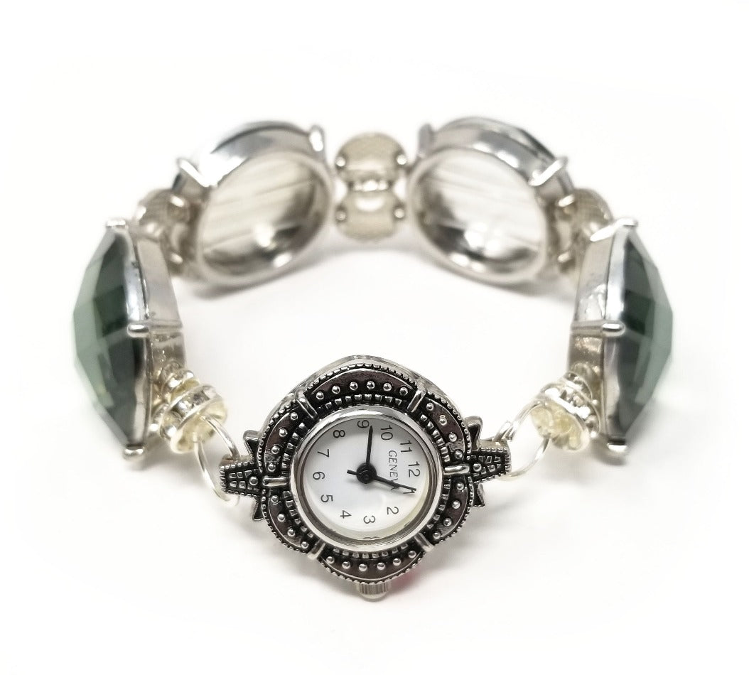 'Neliah' Crystal Cabochon Watch in Green