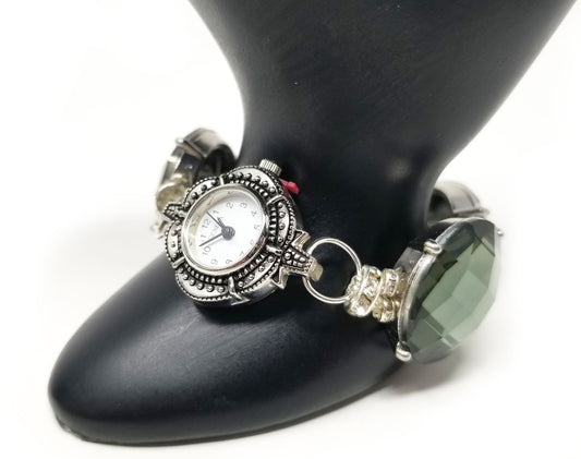 'Neliah' Crystal Cabochon Watch in Green