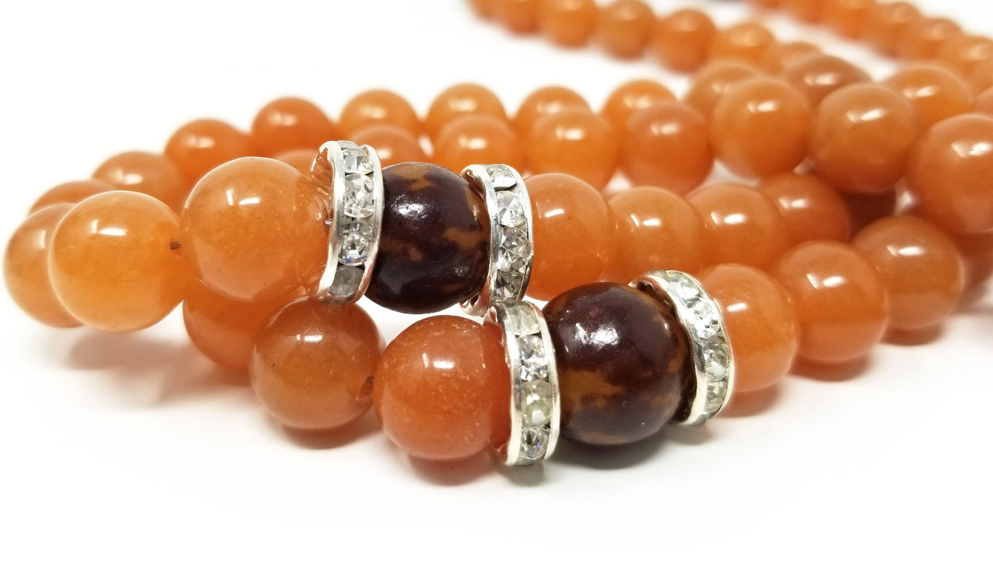 'Oringo' Cowrie Shell Cross Pendant Necklace in Peach Aventurine