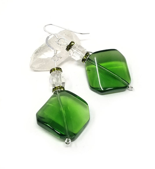 'Kainda' Crystal and Glass Earrings in Green