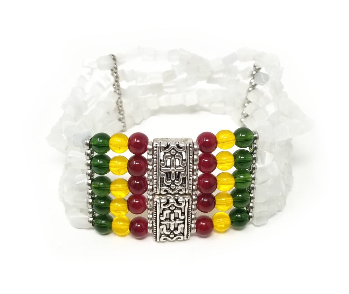 'Sanura' Rasta Cuff Bracelet in White Fiber Optic Chips