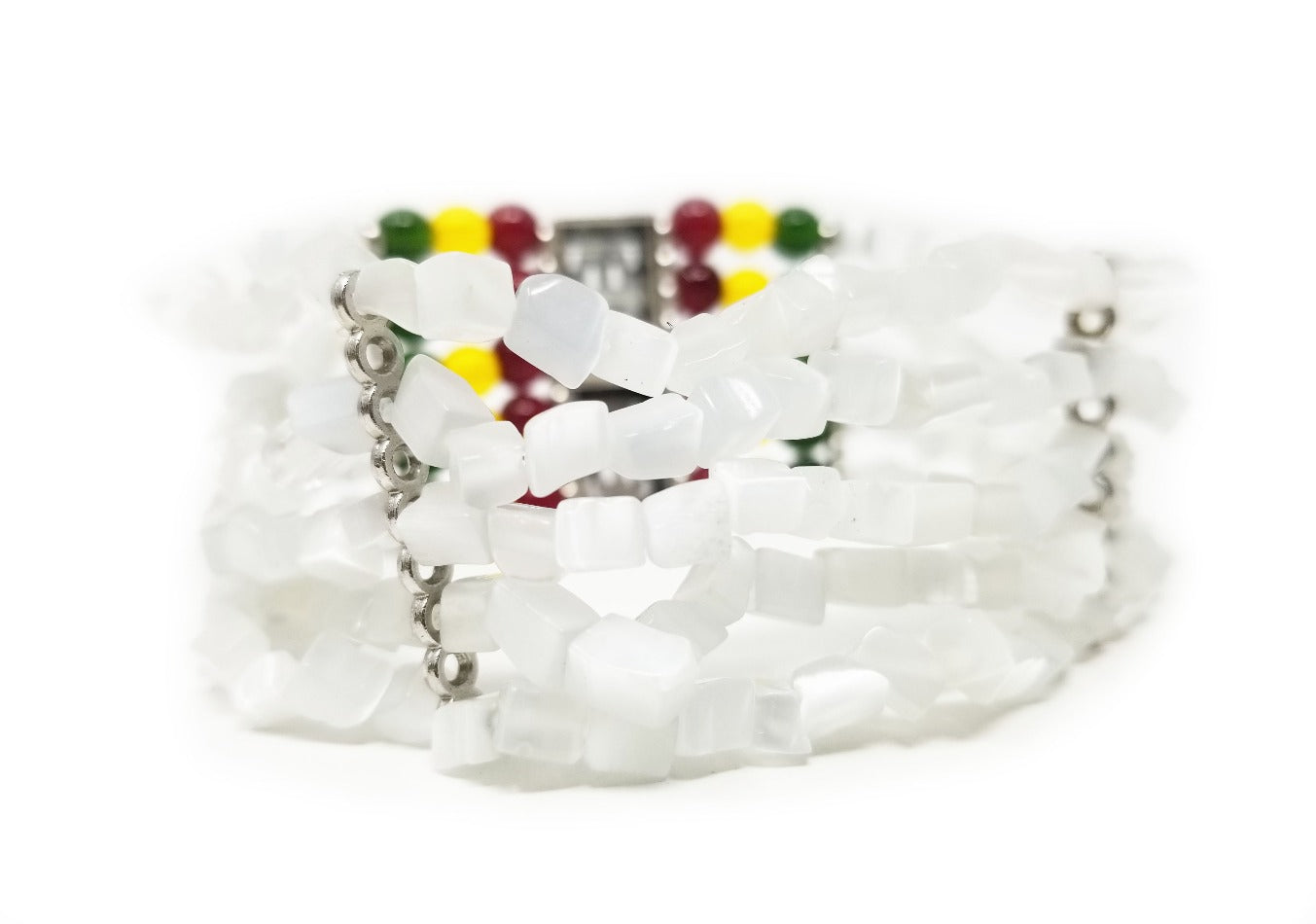'Sanura' Rasta Cuff Bracelet in White Fiber Optic Chips