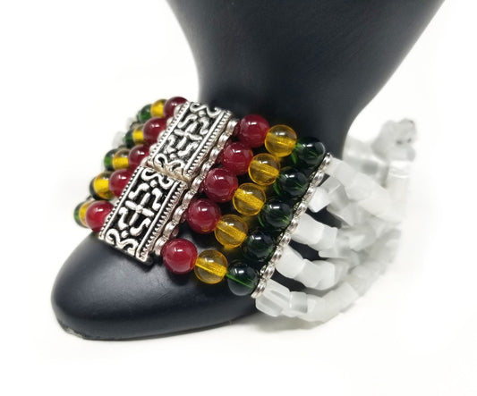 'Sanura' Rasta Cuff Bracelet in White Fiber Optic Chips