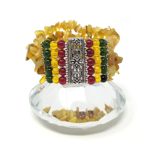 'Salihah' Rasta Cuff Bracelet in Amber