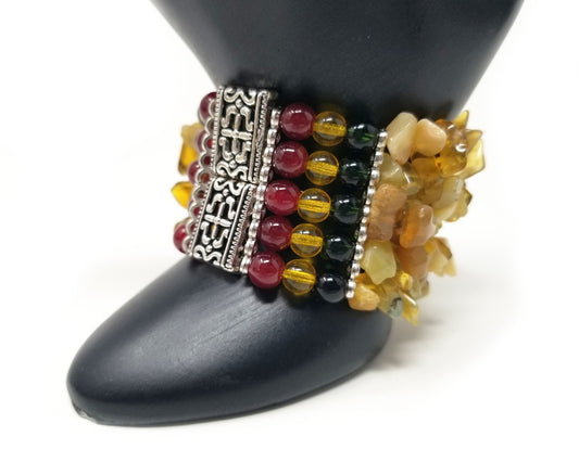 'Salihah' Rasta Cuff Bracelet in Amber