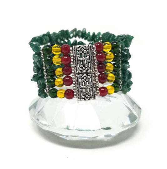 'Serwa' Rasta Cuff Bracelet in Moss Agate