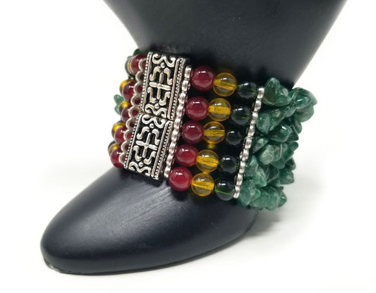'Serwa' Rasta Cuff Bracelet in Moss Agate