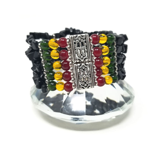 'Samiya' Rasta Cuff Bracelet in Black Onyx