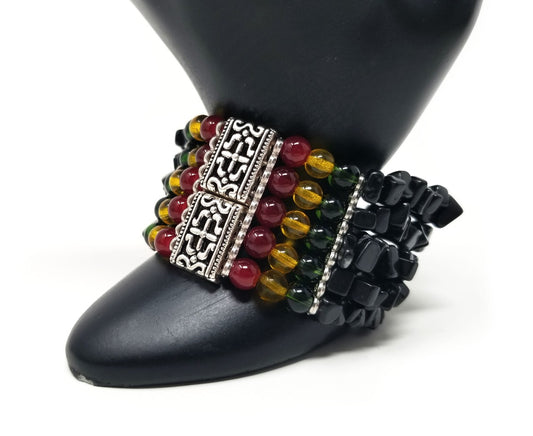 'Samiya' Rasta Cuff Bracelet in Black Onyx