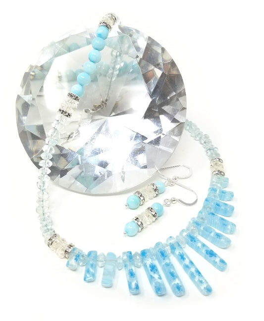 'Akia' Crystal Gemstone Necklace and Earrings Set in Aquamarine