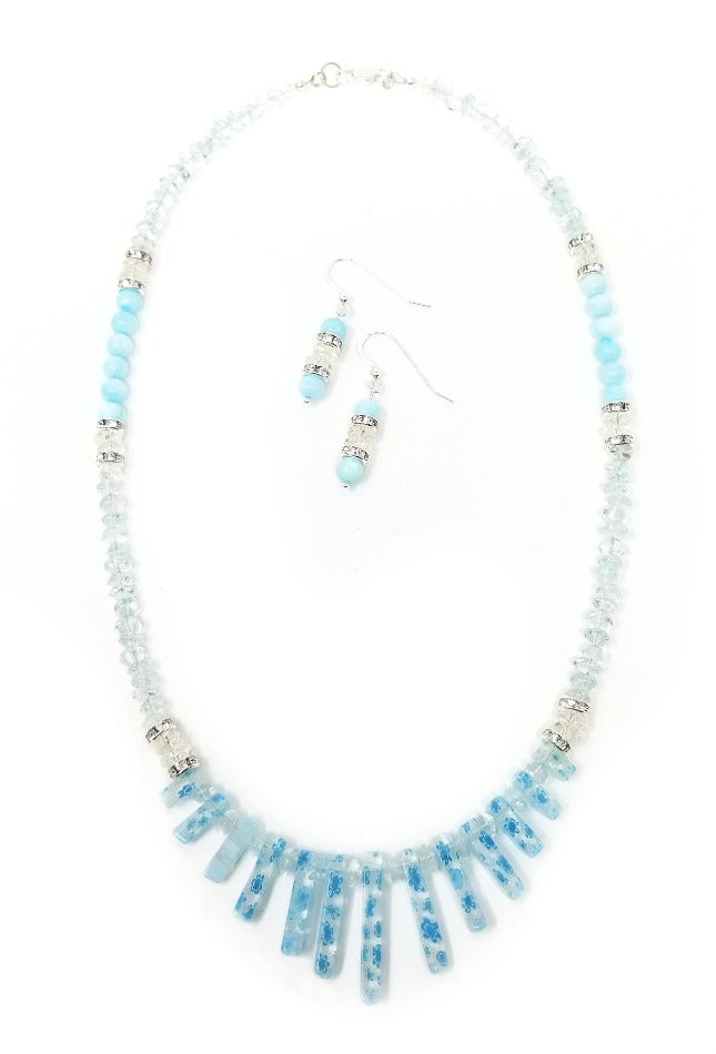 'Akia' Crystal Gemstone Necklace and Earrings Set in Aquamarine