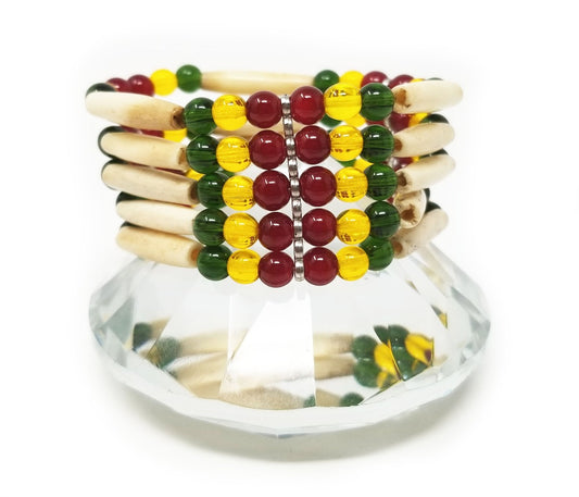 'Zawadi' Natural Bone Cuff Bracelet with Glass Beads
