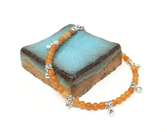 'Anyango' Crystal Gemstone Anklet in Peach Aventurine