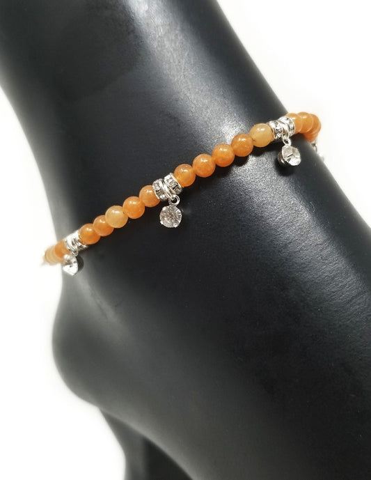 'Anyango' Crystal Gemstone Anklet in Peach Aventurine