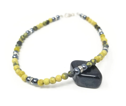 'Meleni' Yellow Turquoise and Hematite Anklet