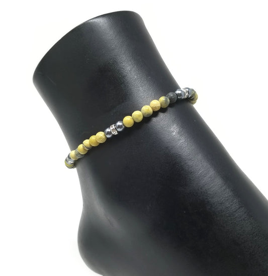 'Meleni' Yellow Turquoise and Hematite Anklet