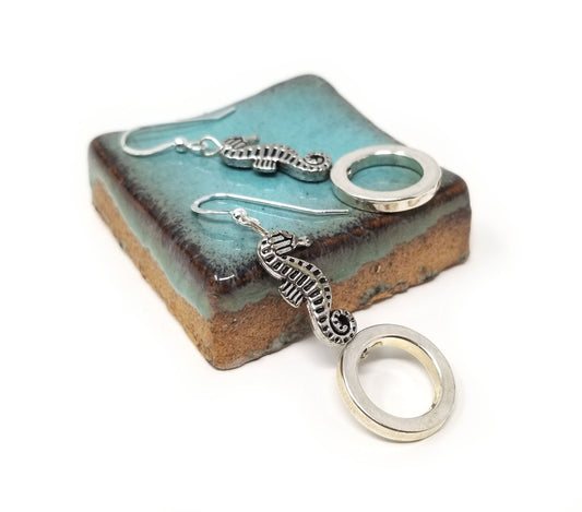 'Nguvu' Seahorse Hoop Earrings in Silver