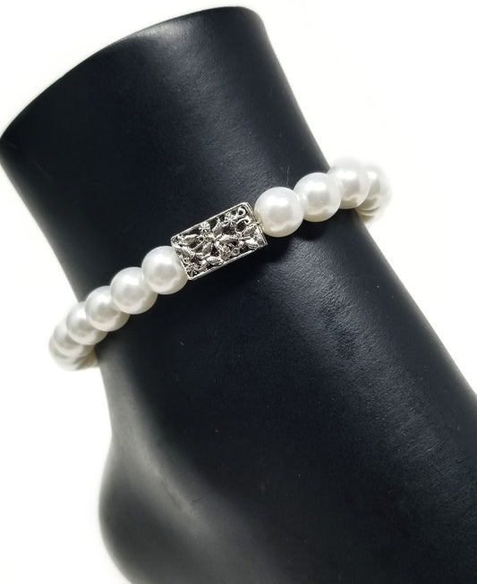'Sanga' Glass Pearl Anklet with Silver Pendant