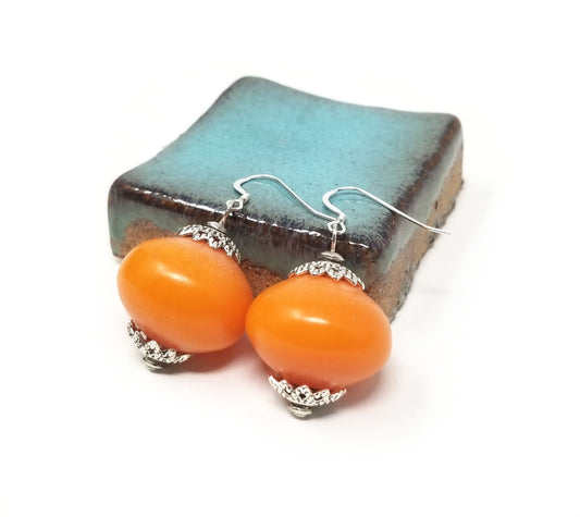 'Oya' African Amber Earrings with Silver Accents