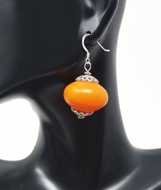 'Oya' African Amber Earrings with Silver Accents