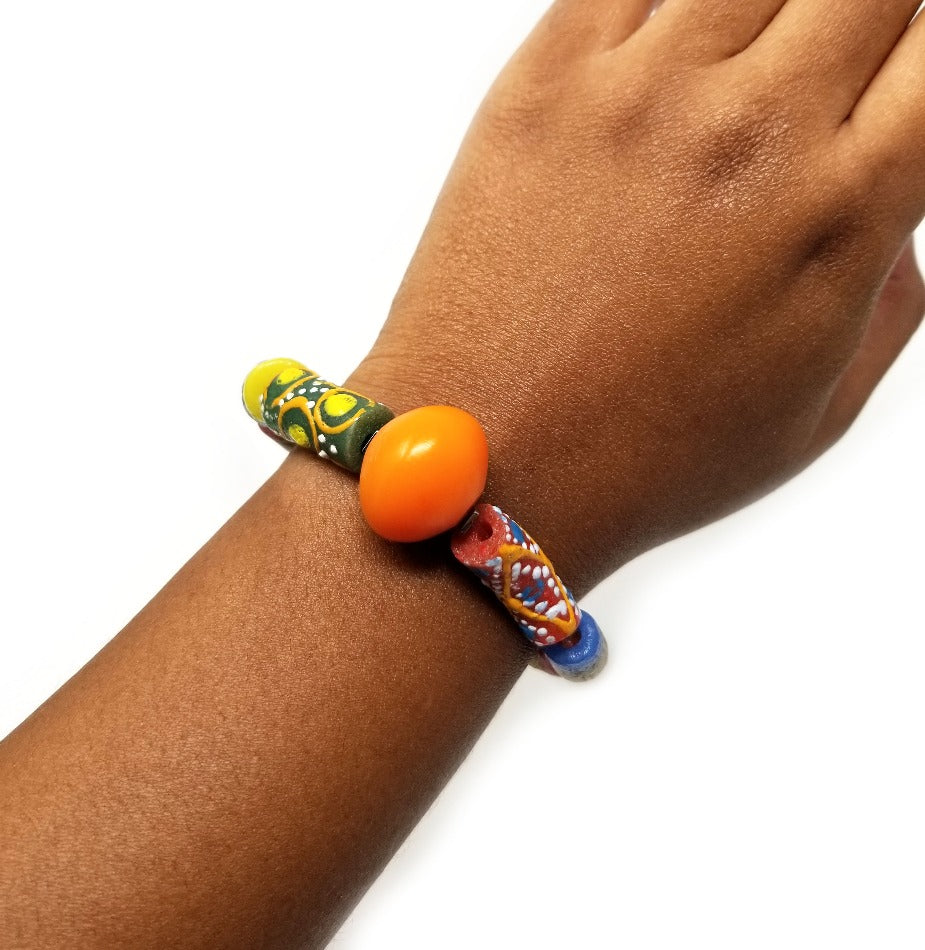 'Akinyi' African Trade Bead Bracelet in African Amber