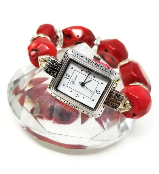 'Makana' Red Coral Watch in Silver