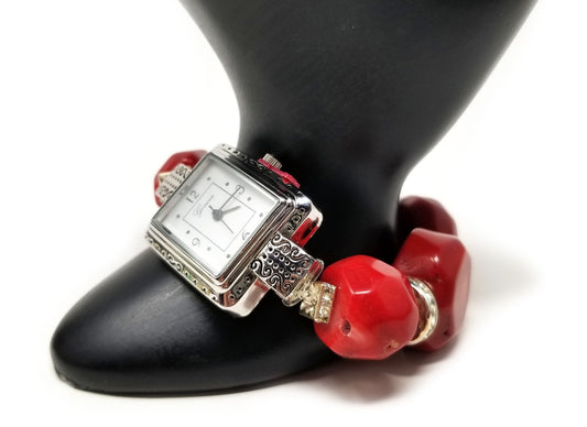 'Makana' Red Coral Watch in Silver