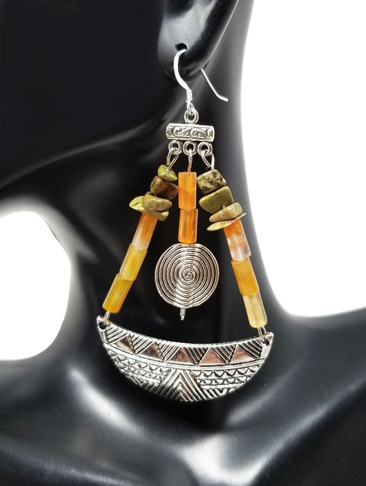 'Lesedi' African Earrings in Jasper and Red Agate