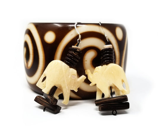 'Hiari' Ivory Elephant Pendant Earrings