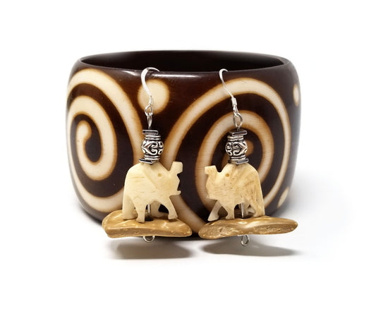 'Pembe' Carved Ivory Elephant Pendant Earrings