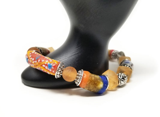 'Kitoko' African Trade Bead Bracelet in Orange Sea Glass