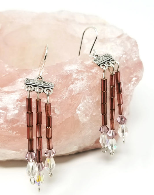 'Maridadi' Glass Chandelier Earrings in Rose