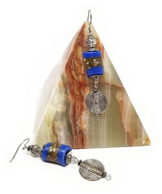 'Tsekani' African Trade Bead Earrings in Blue