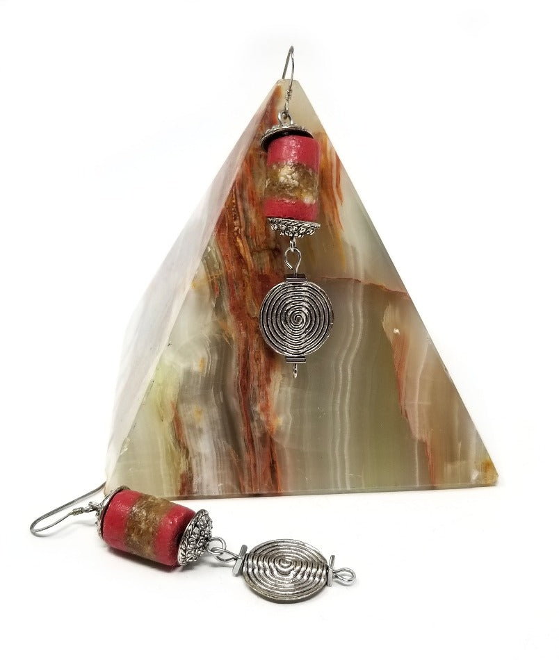 'Tsalani' African Trade Bead Earrings in Red