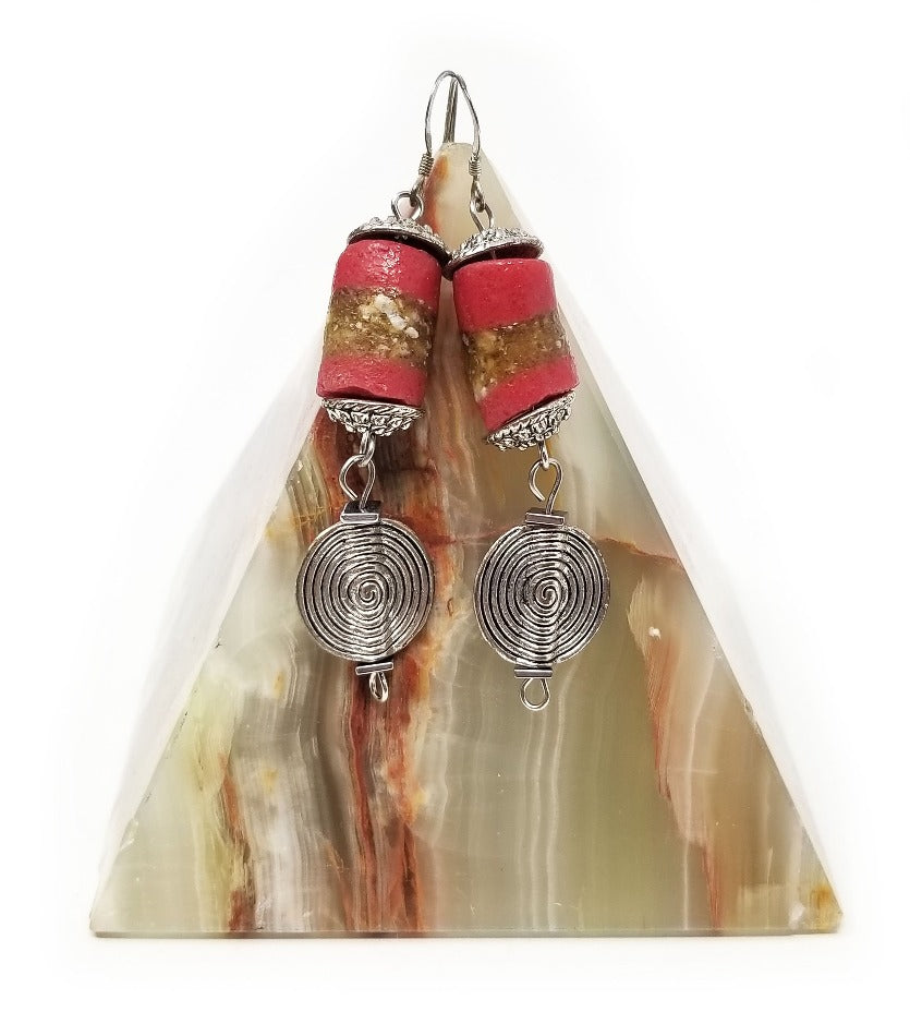 'Tsalani' African Trade Bead Earrings in Red