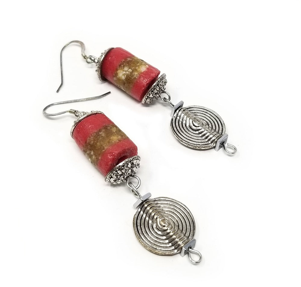 'Tsalani' African Trade Bead Earrings in Red