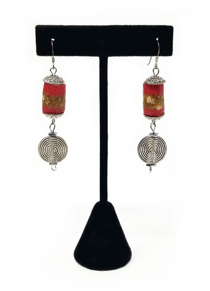 'Tsalani' African Trade Bead Earrings in Red