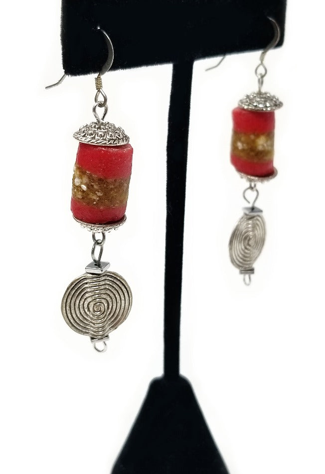 'Tsalani' African Trade Bead Earrings in Red