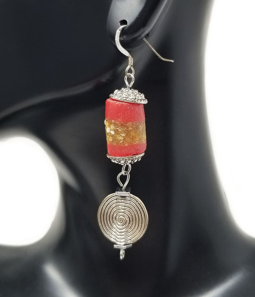 'Tsalani' African Trade Bead Earrings in Red
