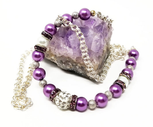 'Kifalme' Glass Pearl Necklace in Purple