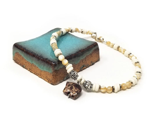 'Paki' Carved Jasper Elephant Pendant Anklet with Natural Agate